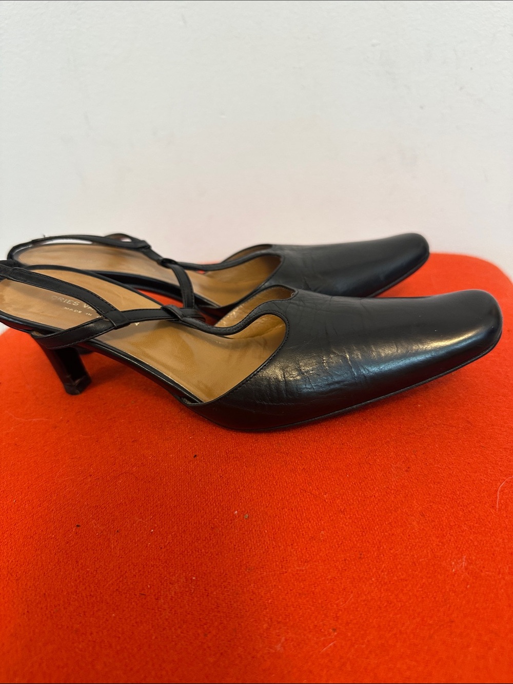 Dries van Noten Classic Black Leather Slingback Heels